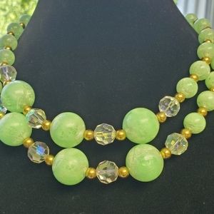 VTG double strand green/gold necklace